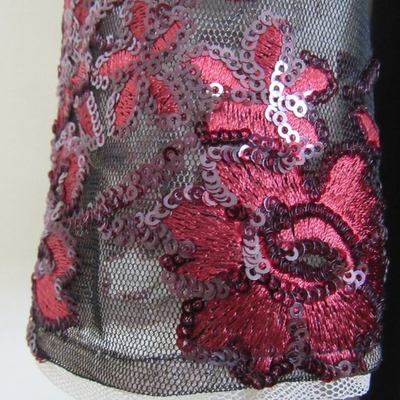 CARMEN MARC VALVO INFUSION Crepe Long Gown Black burgundy 6 - Picture 6 of 11